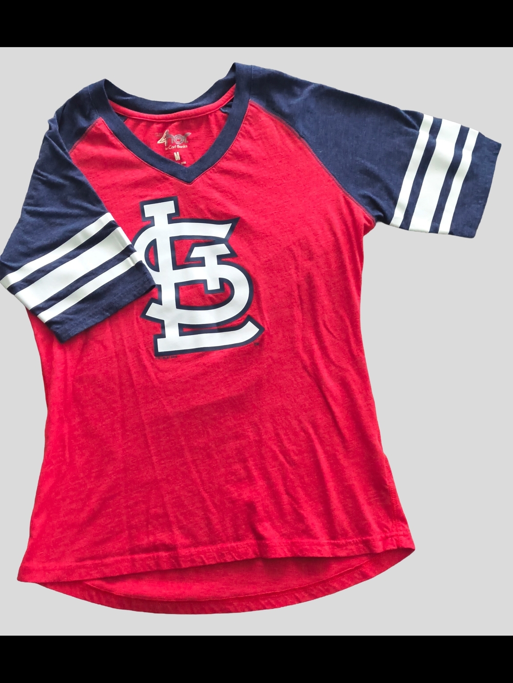 St. Louis Cardinals Red & Navy Raglan V-Neck Shirt